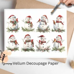 Eight images of snowmen wearing santa hat.