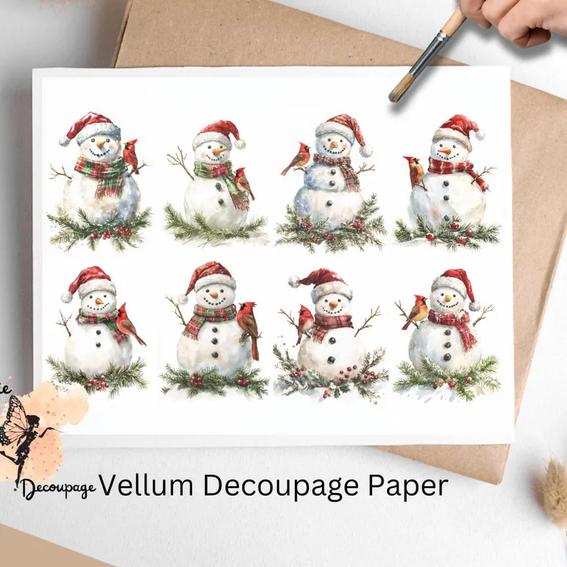 Eight images of snowmen wearing santa hat.