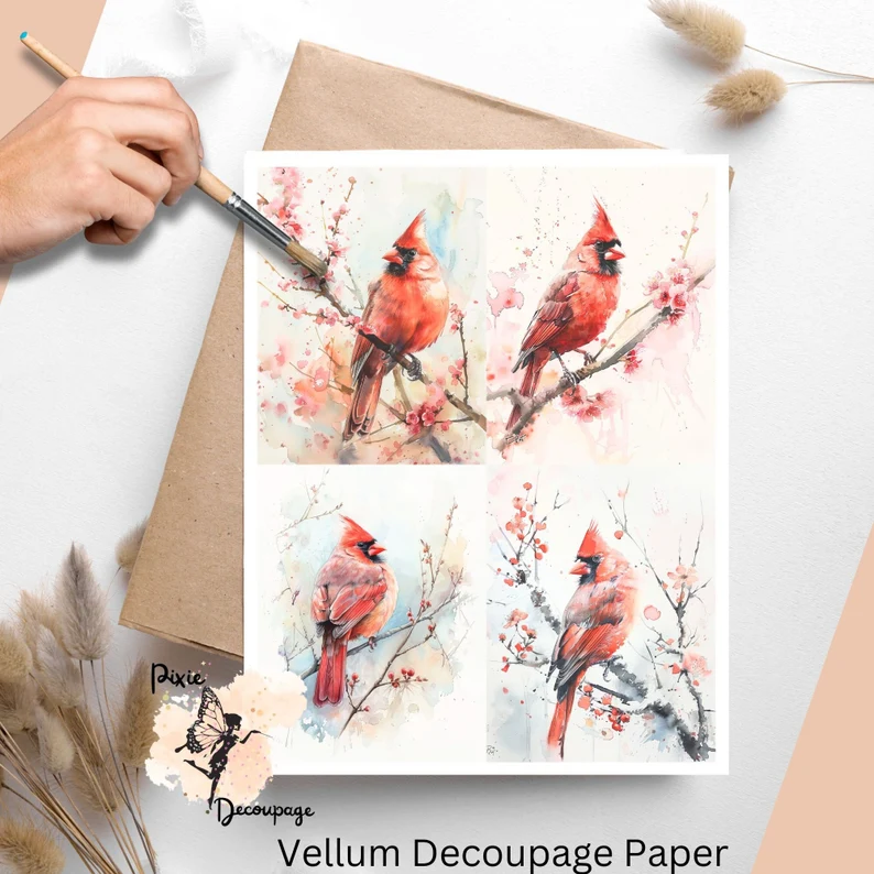 Four images of cardinals in spring.