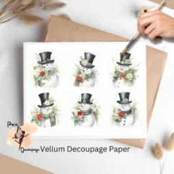Six images of snowmen wearing top hats.