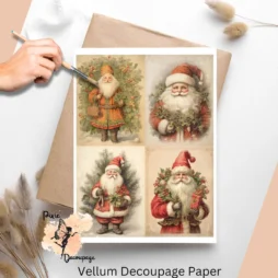 Four images of Santa Claus in a vintage setting.