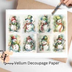 Eight images of whimsical snowmen.