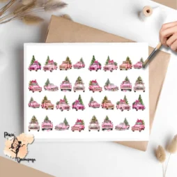 Thirty two images of pink Christmas trucks.