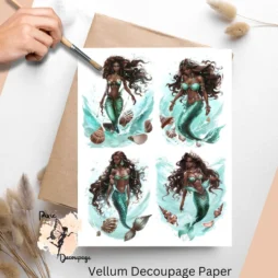 Four images of African American Mermaid Decoupage Paper