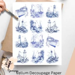 Twelve nautical images in blue.