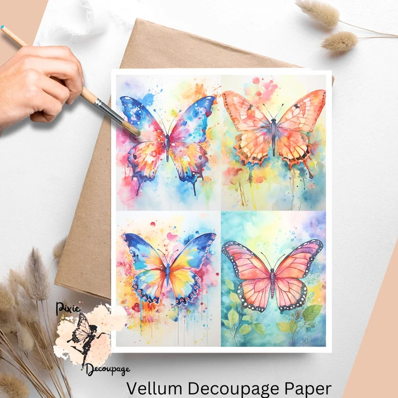 Four watercolor images of butterflies.