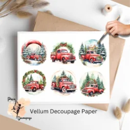 Six images of red trucks, circular.