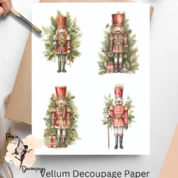 Four images of nutcrackers with greenery.