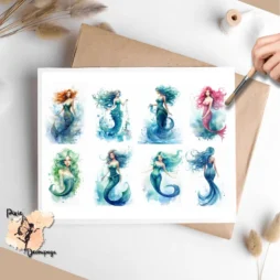 Eight images of mermaids.