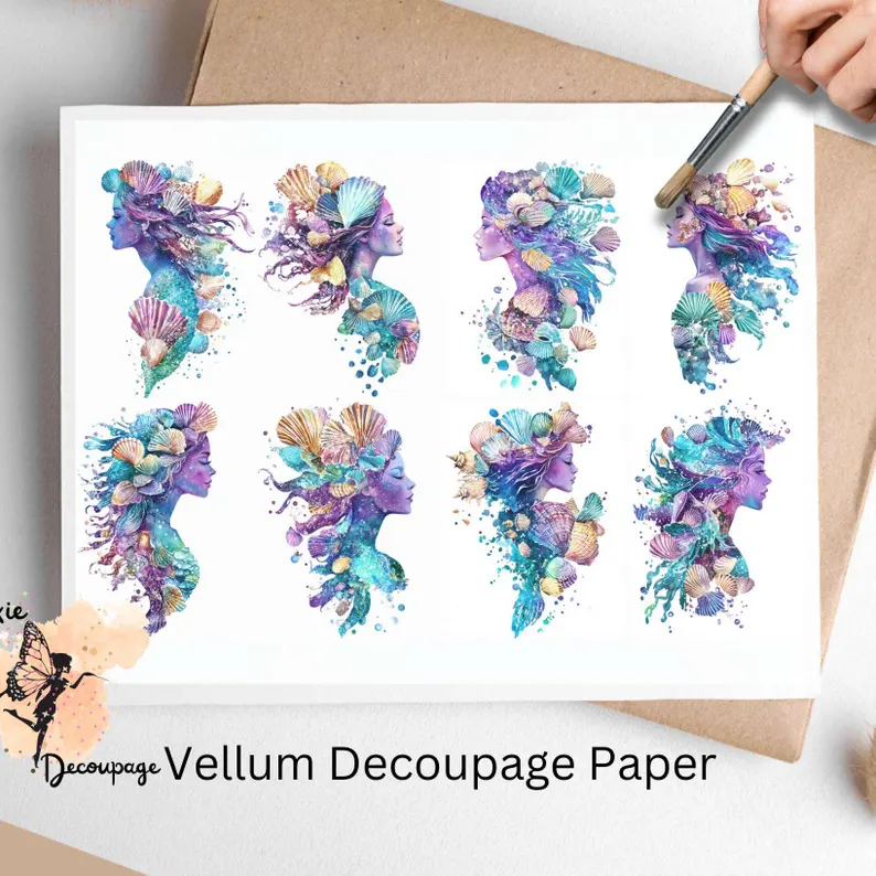 Eight images of Mermaid Portrait Decoupage Paper