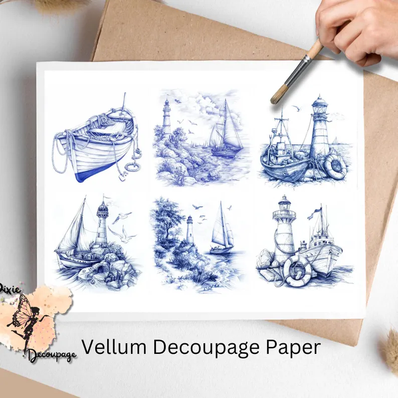 Six nautical images in blue.