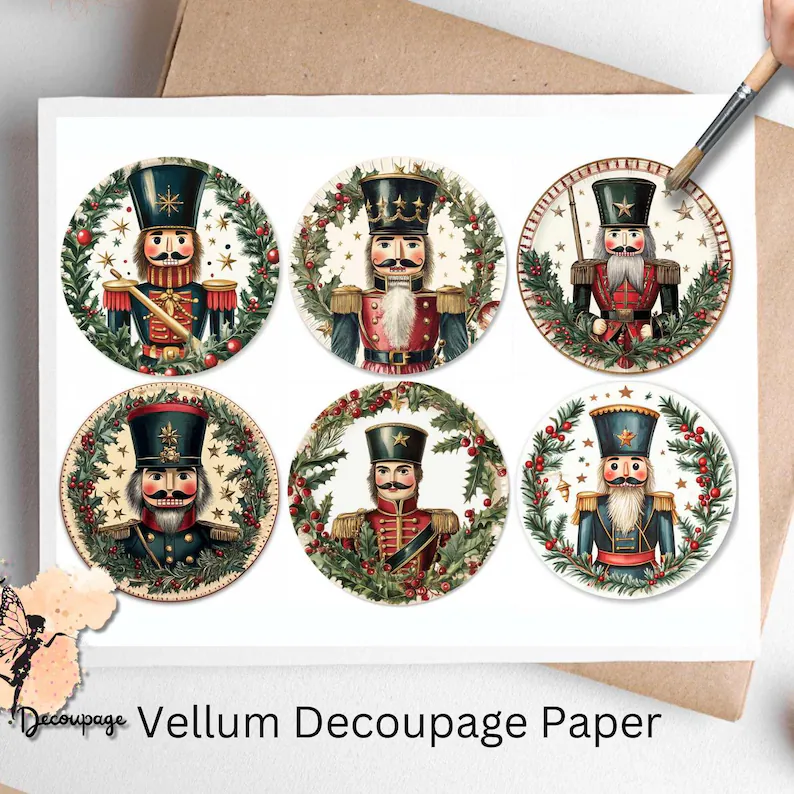 Six circular images of nutcrackers.