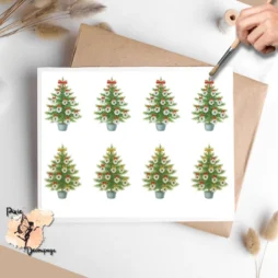 Eight images of Christmas trees.