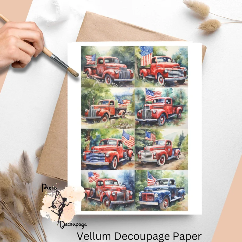 Eight images of red trucks.