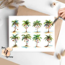 Eight images of palm trees.
