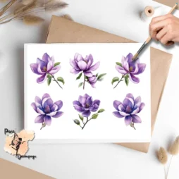Six images of purple magnolias.