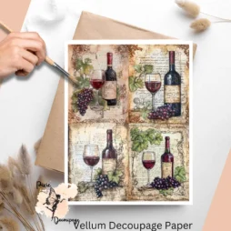 Four images of a bottle and a glass of red wine.