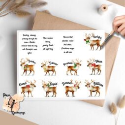 Images of Santa's reindeer and their names.