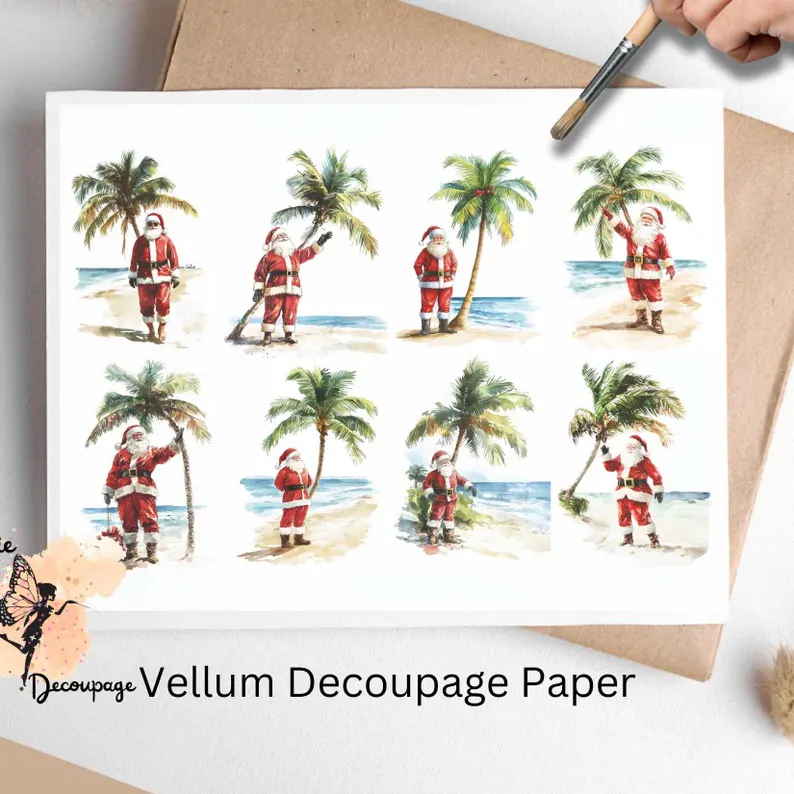 Eight images of Santa at the beaches.