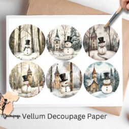 Six circular images of snowmen.