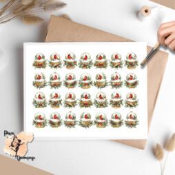 Thirty two images of cardinals in snow globes.