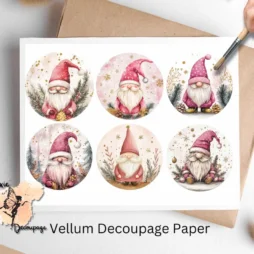 Six images of pink gnomes.