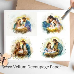 Four images of a manger scene.
