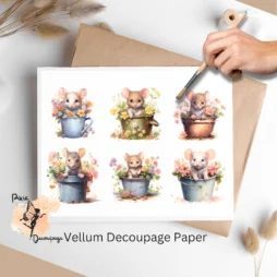 Six images of mice and flowers.