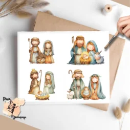 Four images of the nativity scene.
