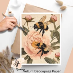 Images of bees and pink flowers.