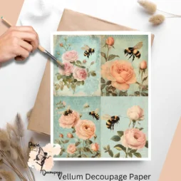 Four images of bees and pink flowers.