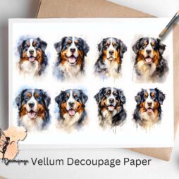 Eight images of Bernese dogs.