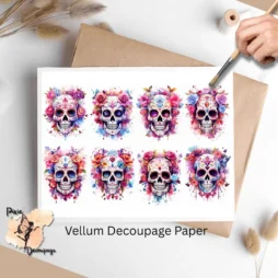 Eight images of sugar skulls.