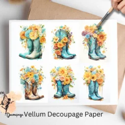 Six images of boots and flowers.