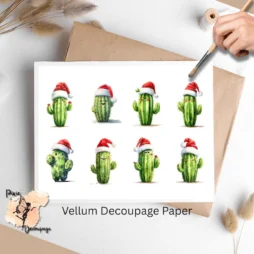 Eight images of cacti wearing Santa hat.