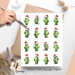 Sixteen images of cacti wearing Santa hats.