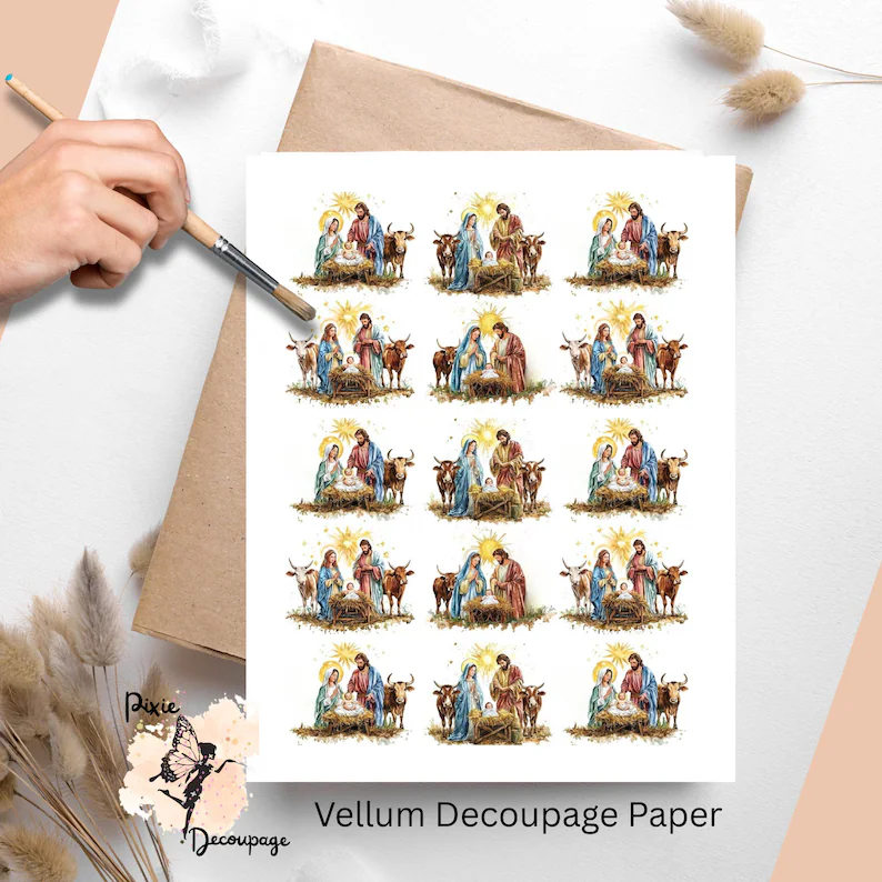 Fifteen images of manger scenes.