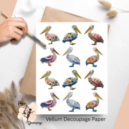 Twelve images of floral pelicans.