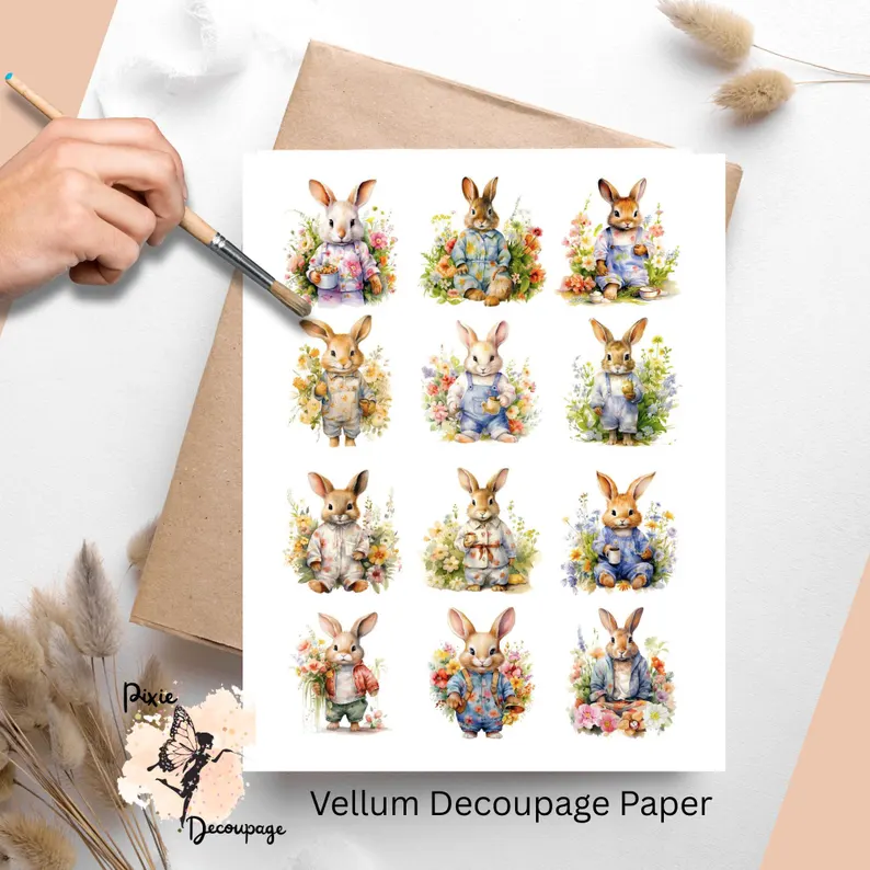 Twelve images of bunnies in pajamas.