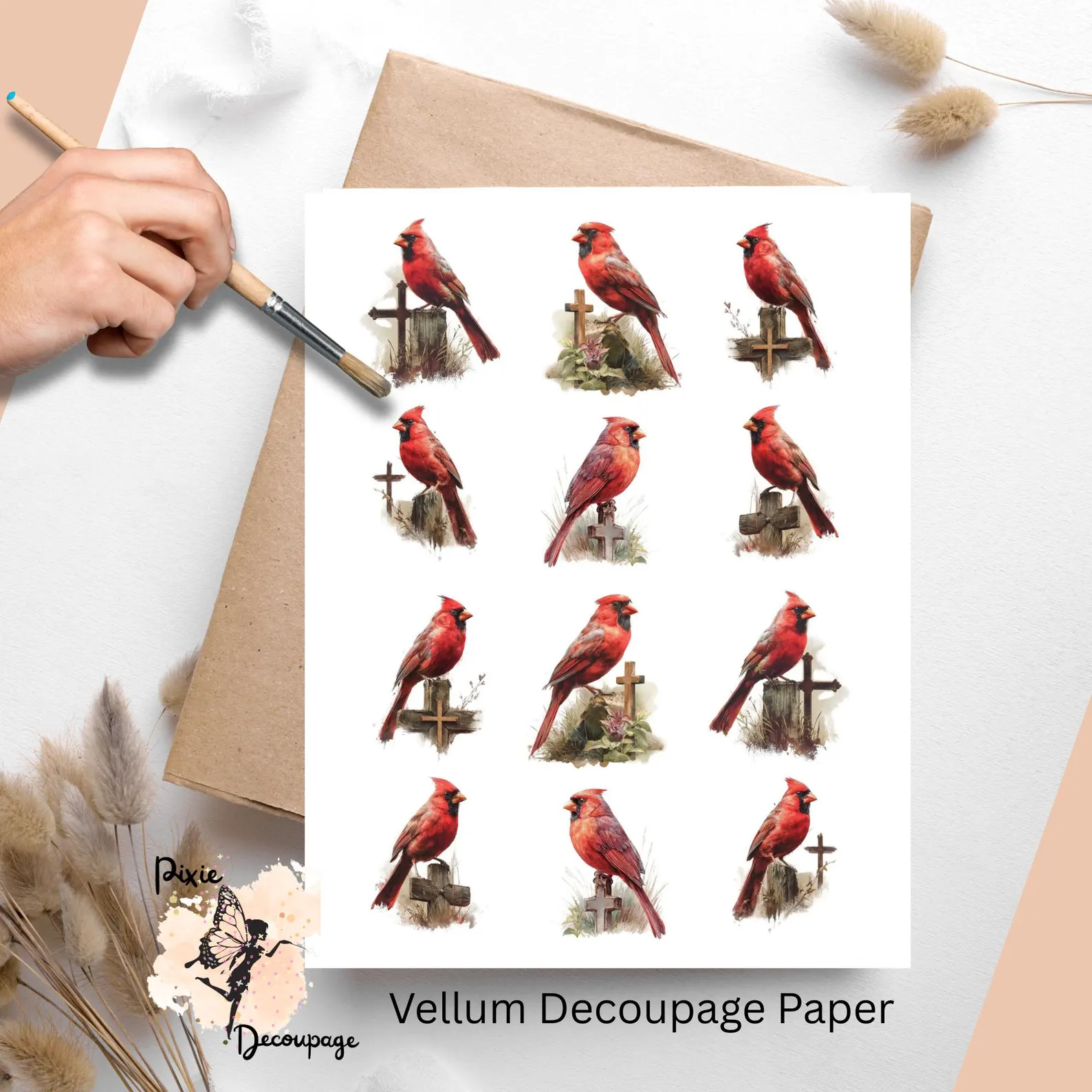Twelve images of cardinals and crosses.