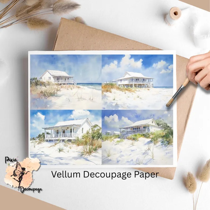 Four images of cottage at the beaches.