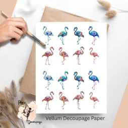 Sixteen images of flamingos.