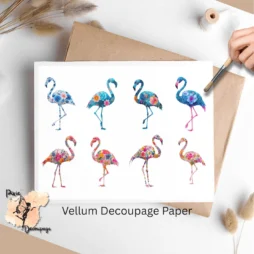 Eight images of flamingos.