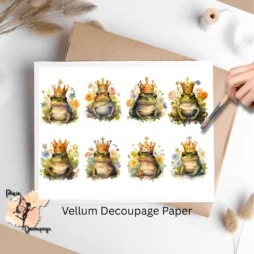Eight images of frogs wearing a crown.