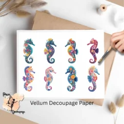 Eight images of floral seahorses.