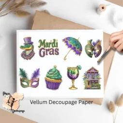 Eight assorted images of Mardi Gras elements.