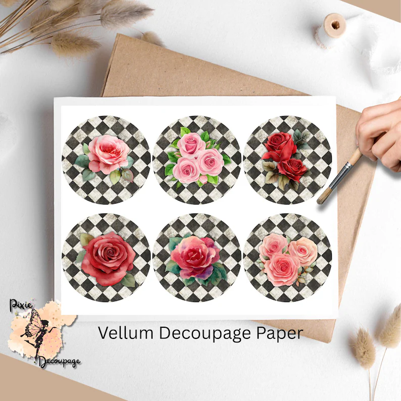 Six circle images of roses,