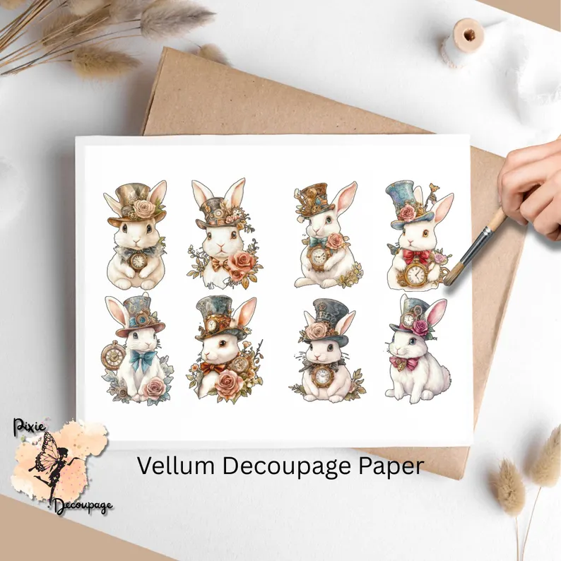 Eight images of steampunk bunnies.