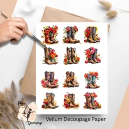 Twelve images of cowboy boots and florals.