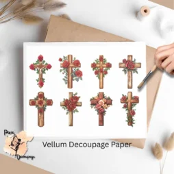 Eight images of crosses and roses.